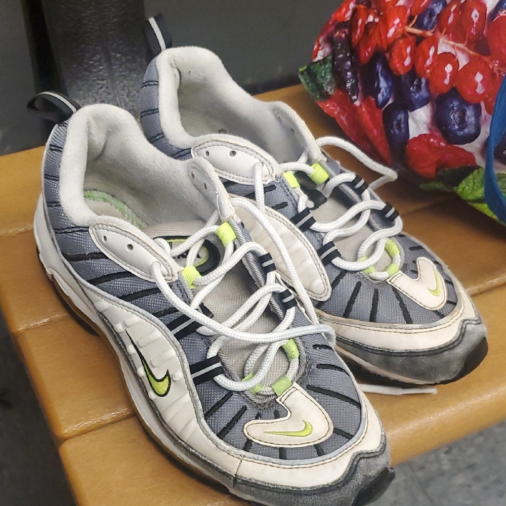 Nike Gray and White Sneakers with Lime Accents